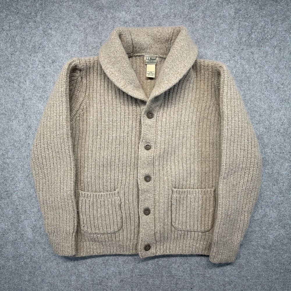 LL Bean 100% Lambswool Ragg Shawl Collar Men M Cardigan Old Money Preppy